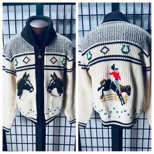 Caldwell 1950s Hand Fashioned Vintage Cowichan Knit Bucking Bronco Sweater